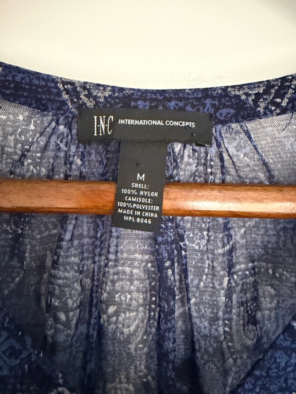 INC International Concepts Blue Printed Sheer Lace-Up Blouse Business Casual - Picture 5 of 6